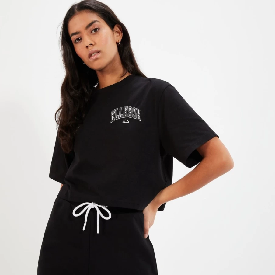 Ellesse Women's Black Cropped T-Shirt - Beneventi Short Sleeve Top