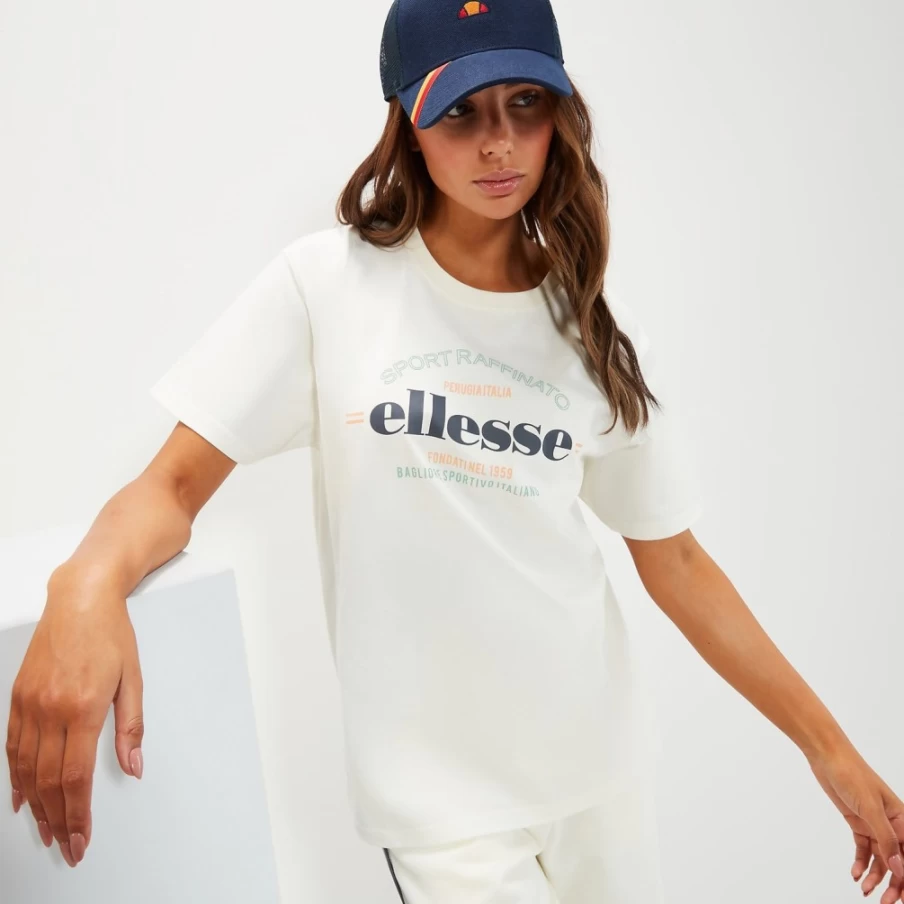 Ellesse Women's Off White Oversized T-Shirt - Casual Comfort Fit Tee